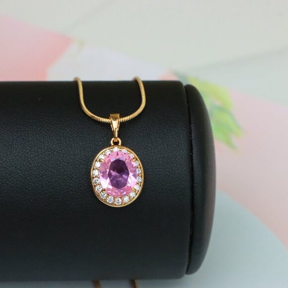 "Oval Pink Pendant with Crystal Accents in Rose Gold-Plated Setting, XPPT1620 - Picture 4 of 13